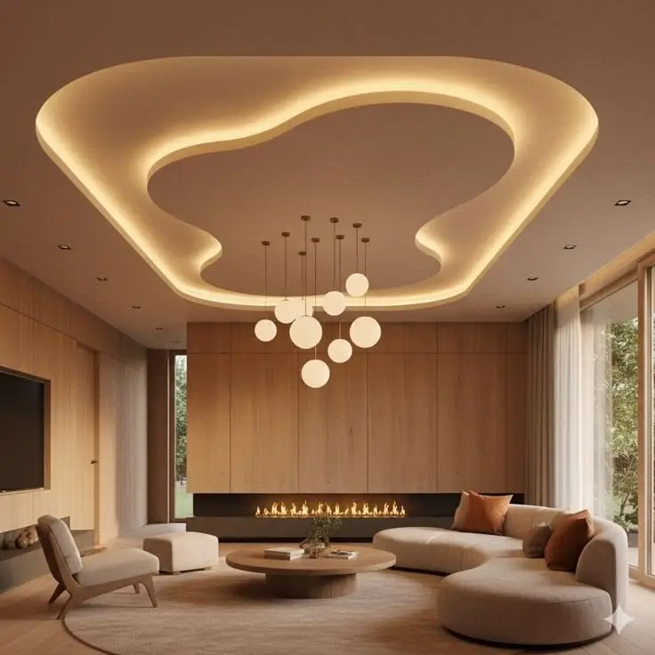 Modern cove lighting plaster ceiling installation in a living room at Puchong, Selangor